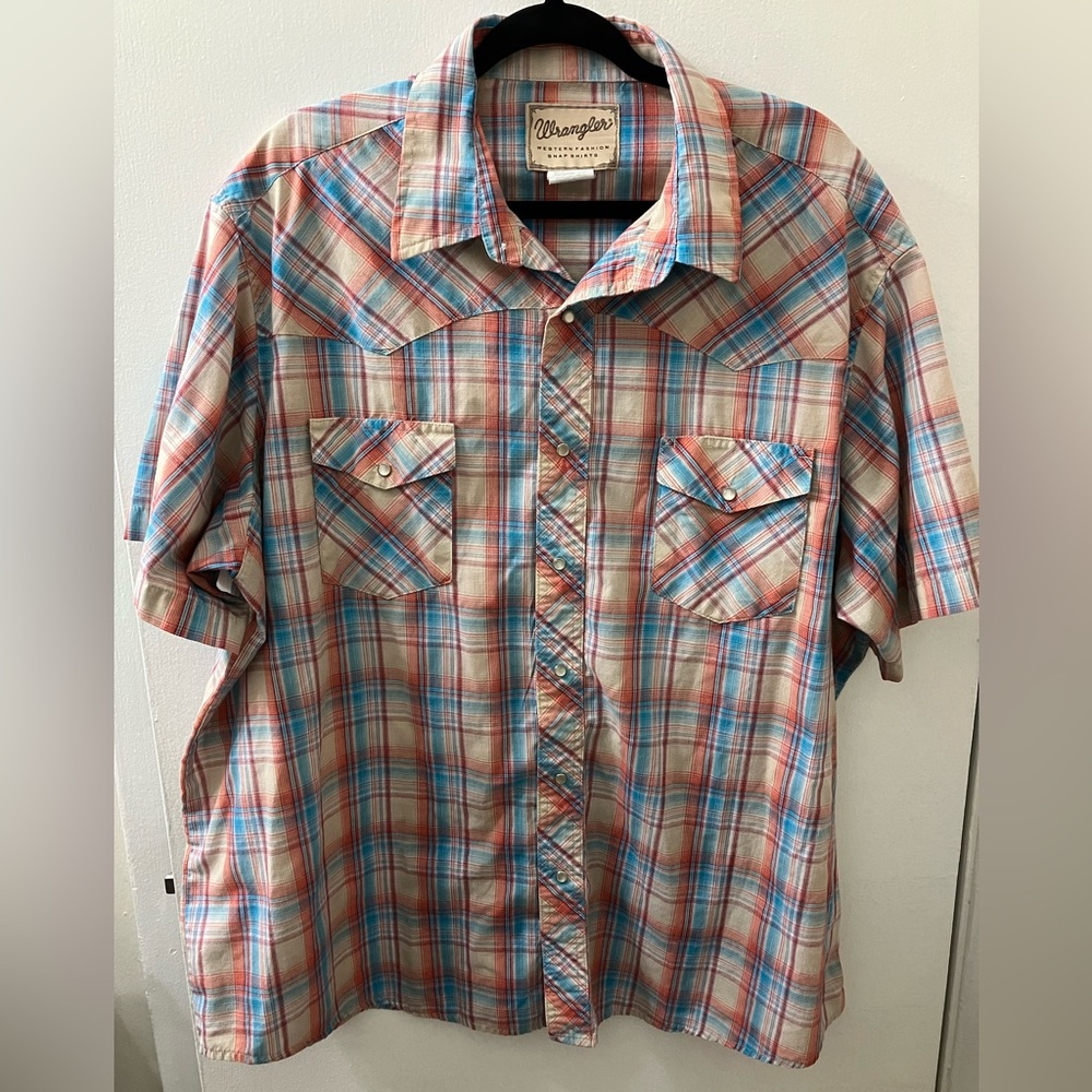 Wrangler Men's Casual Plaid Western Short Sleeve Snap Front Shirt 2XL‎